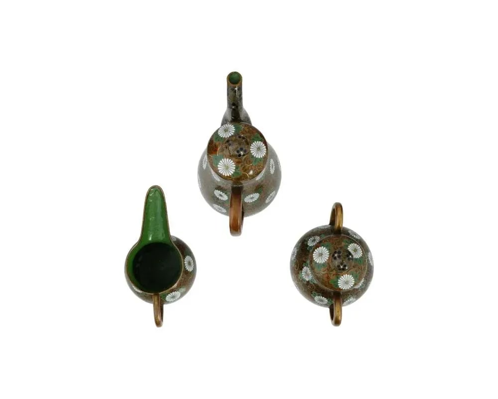 Antique Japanese Cloisonne Enamel Gold Stone Coffee Set- 3 Pieces - 8