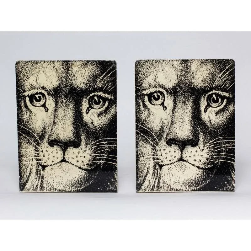 Fornasetti Enamel Lion Face Bookends - a Pair - 4