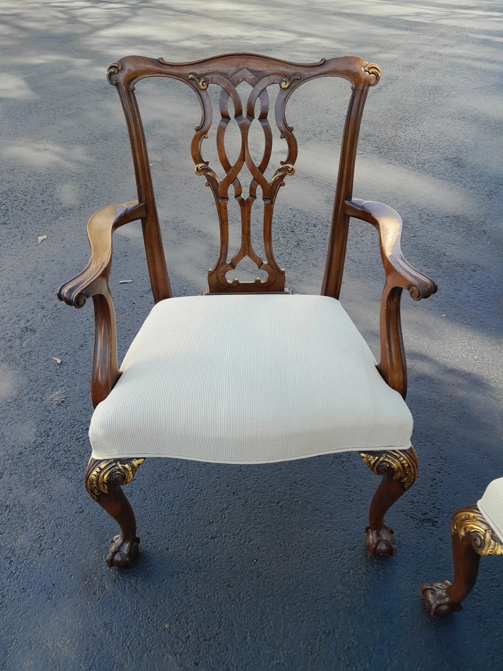 Pair of 1990s Baker Furniture Company Chippendale Style Ball & Claw Armchairs With New Upholstery - 2