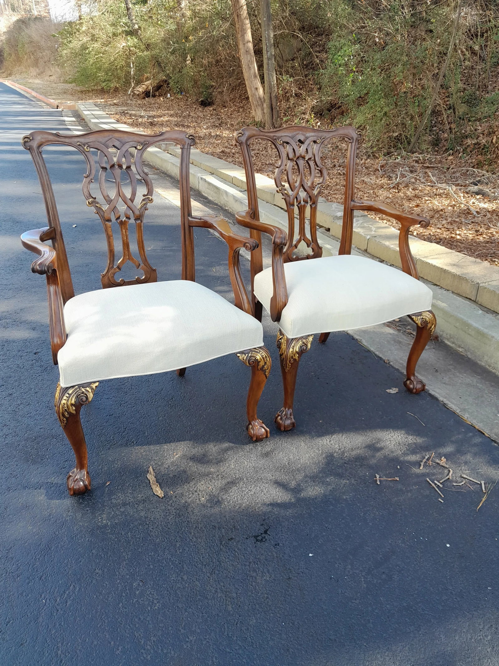 Pair of 1990s Baker Furniture Company Chippendale Style Ball & Claw Armchairs With New Upholstery - 7