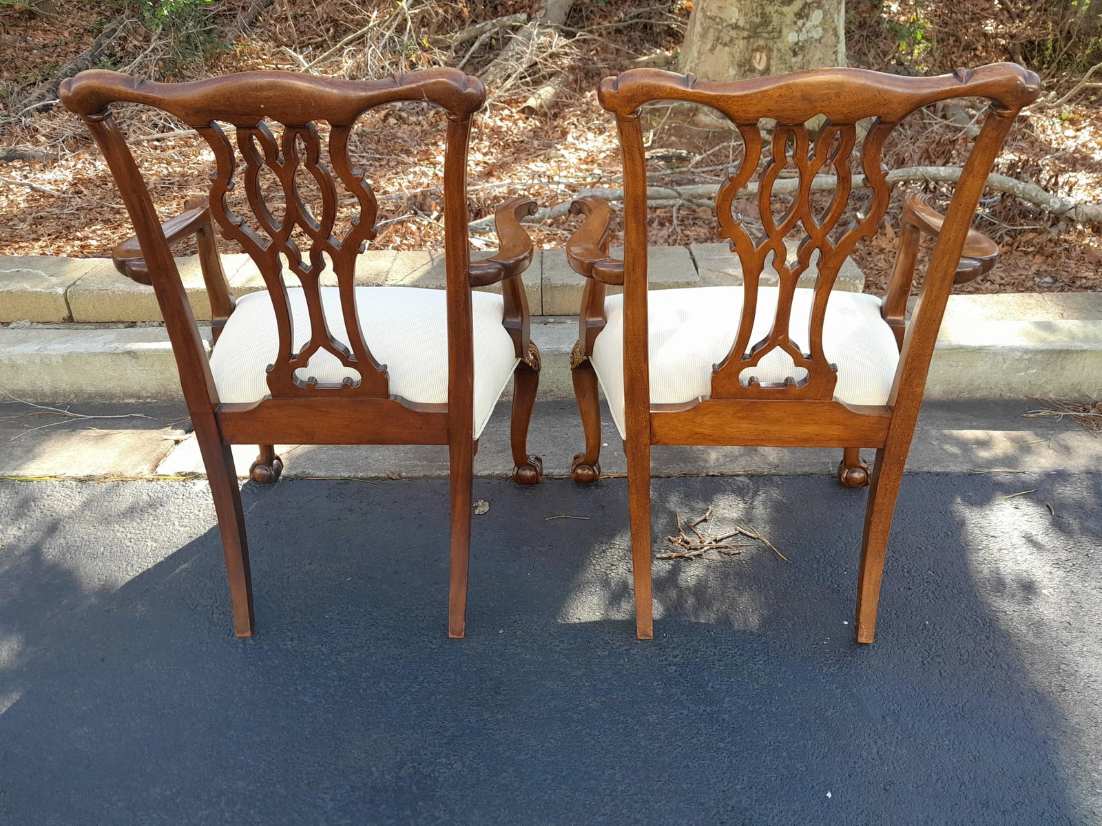Pair of 1990s Baker Furniture Company Chippendale Style Ball & Claw Armchairs With New Upholstery - 8