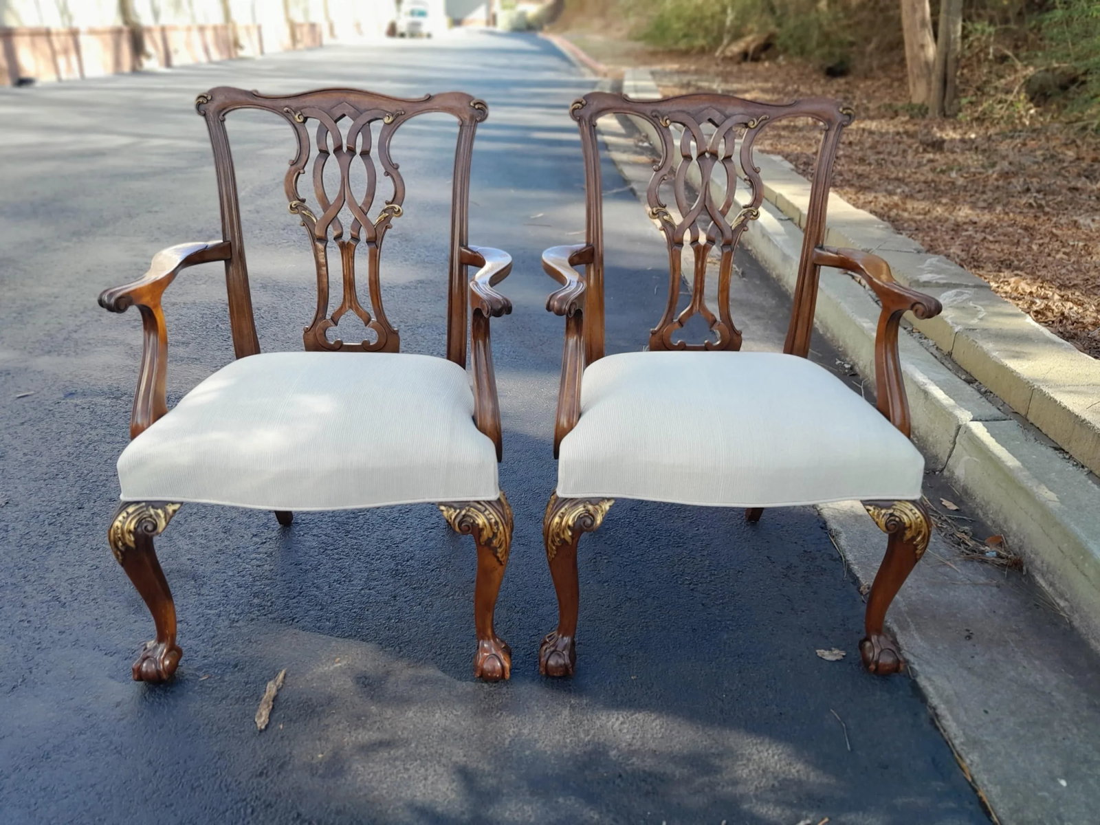 Pair of 1990s Baker Furniture Company Chippendale Style Ball & Claw Armchairs With New Upholstery - 9