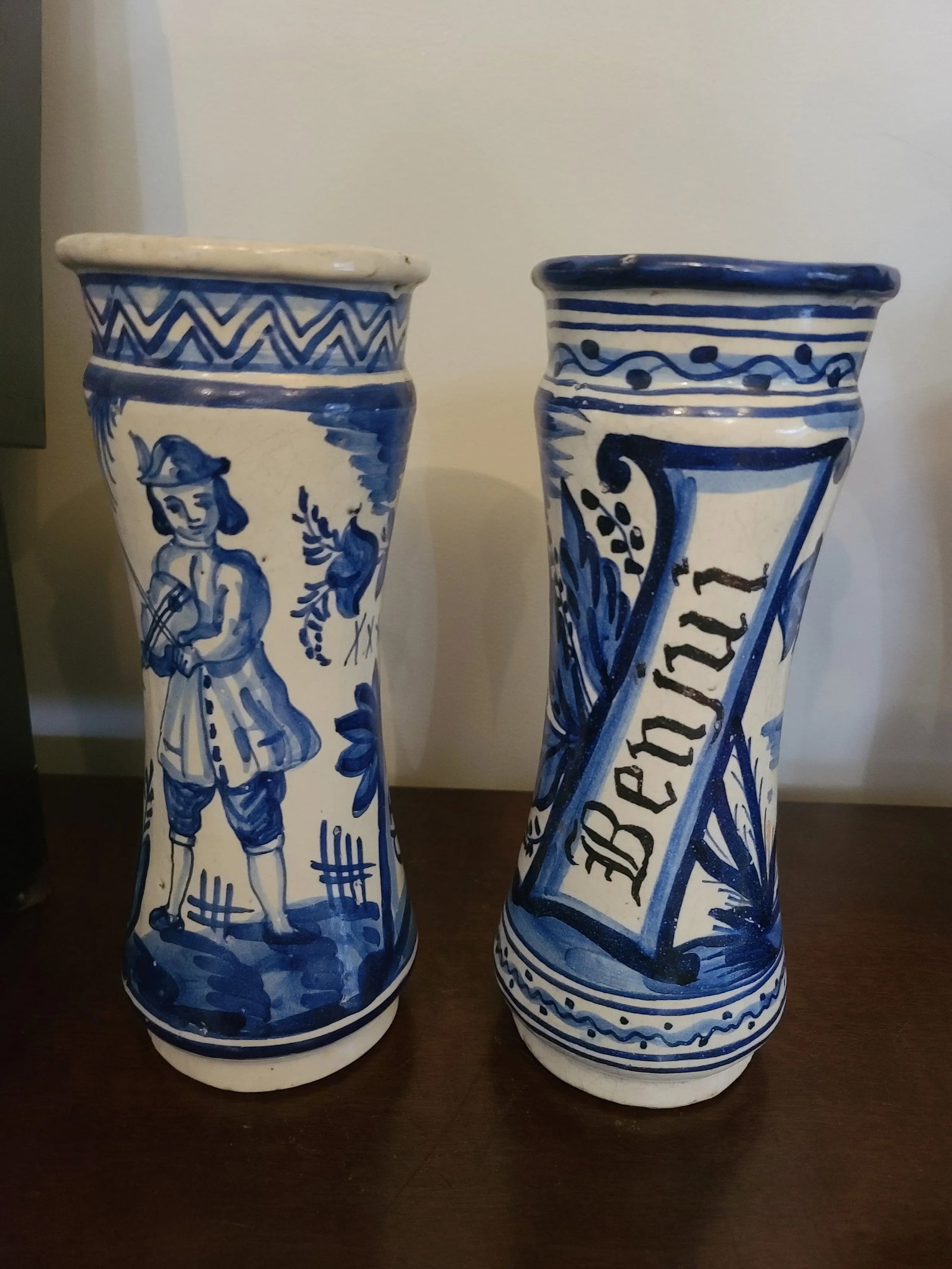 A Pair Antique Alberello or Pharmacy Jars/ Catalan Pottery Vases - 11