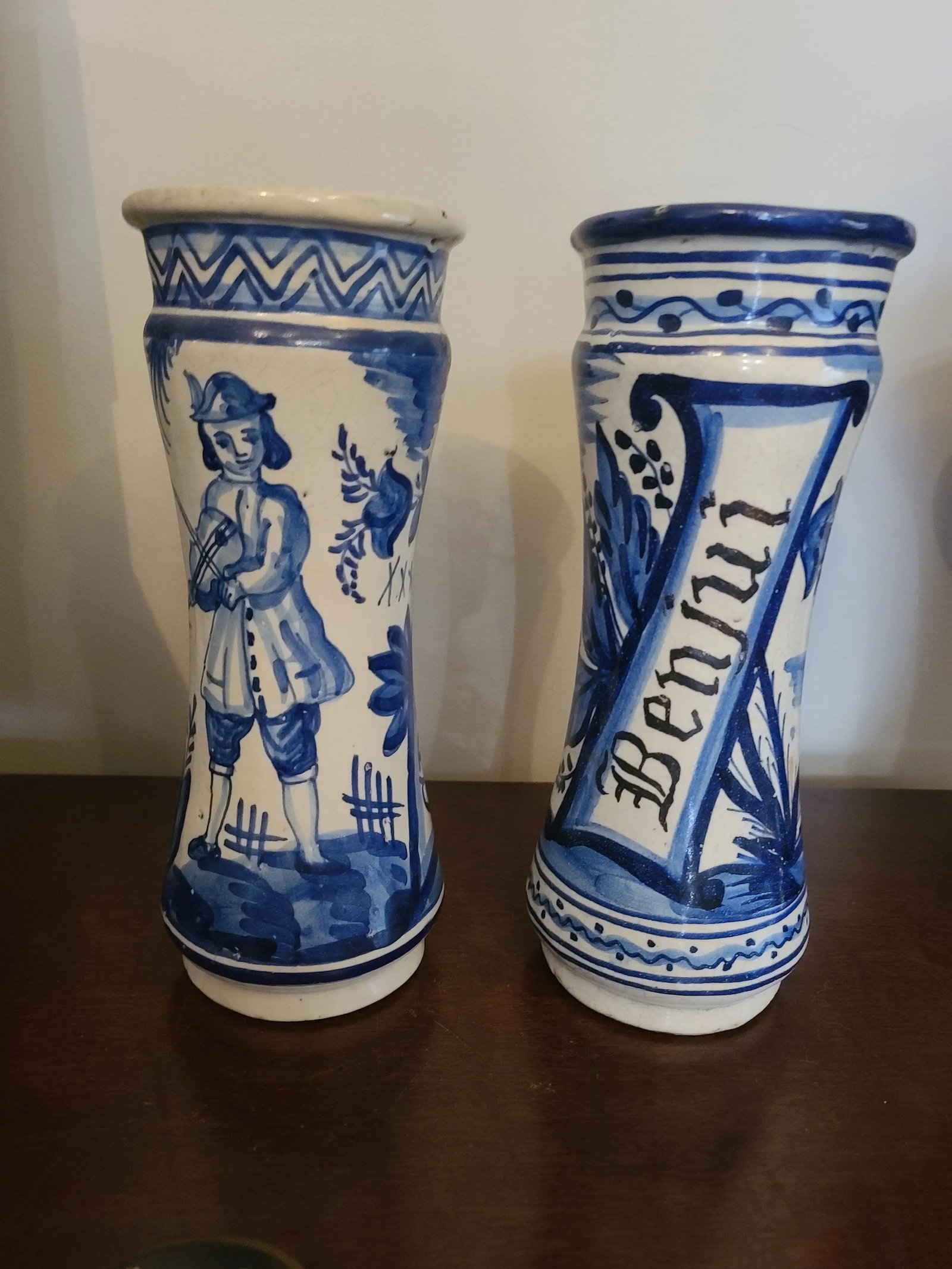 A Pair Antique Alberello or Pharmacy Jars/ Catalan Pottery Vases - 9