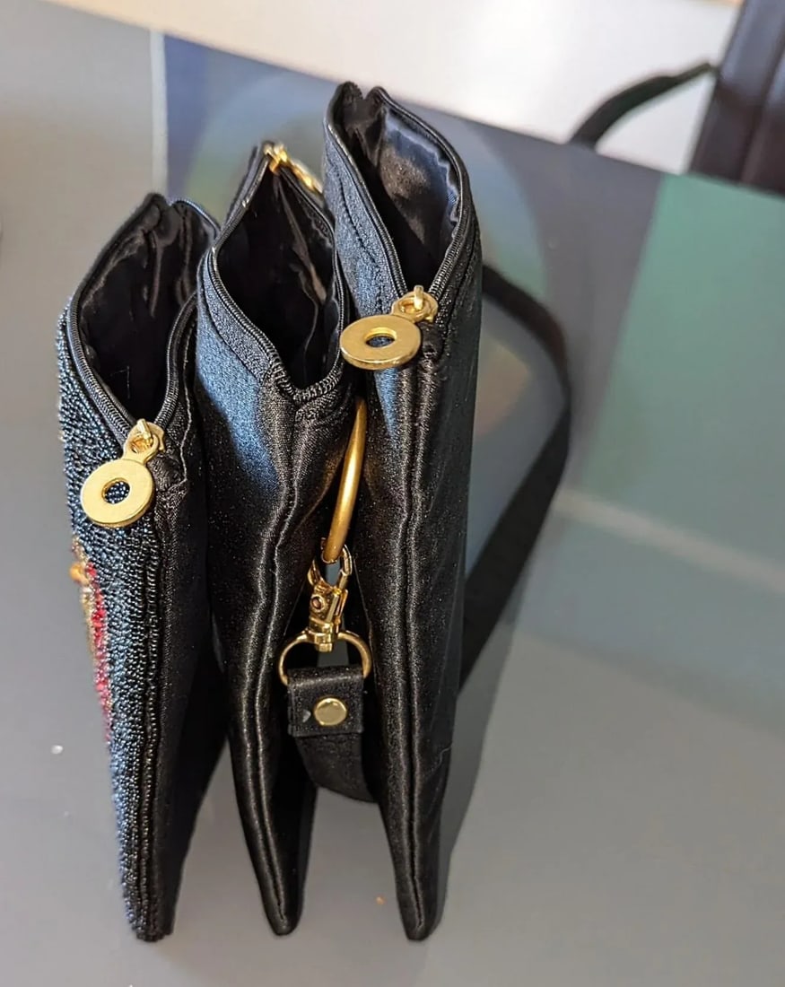 60's Evening Bag Ruby Red Slippers Black Framed Design in Glass Beads - 3