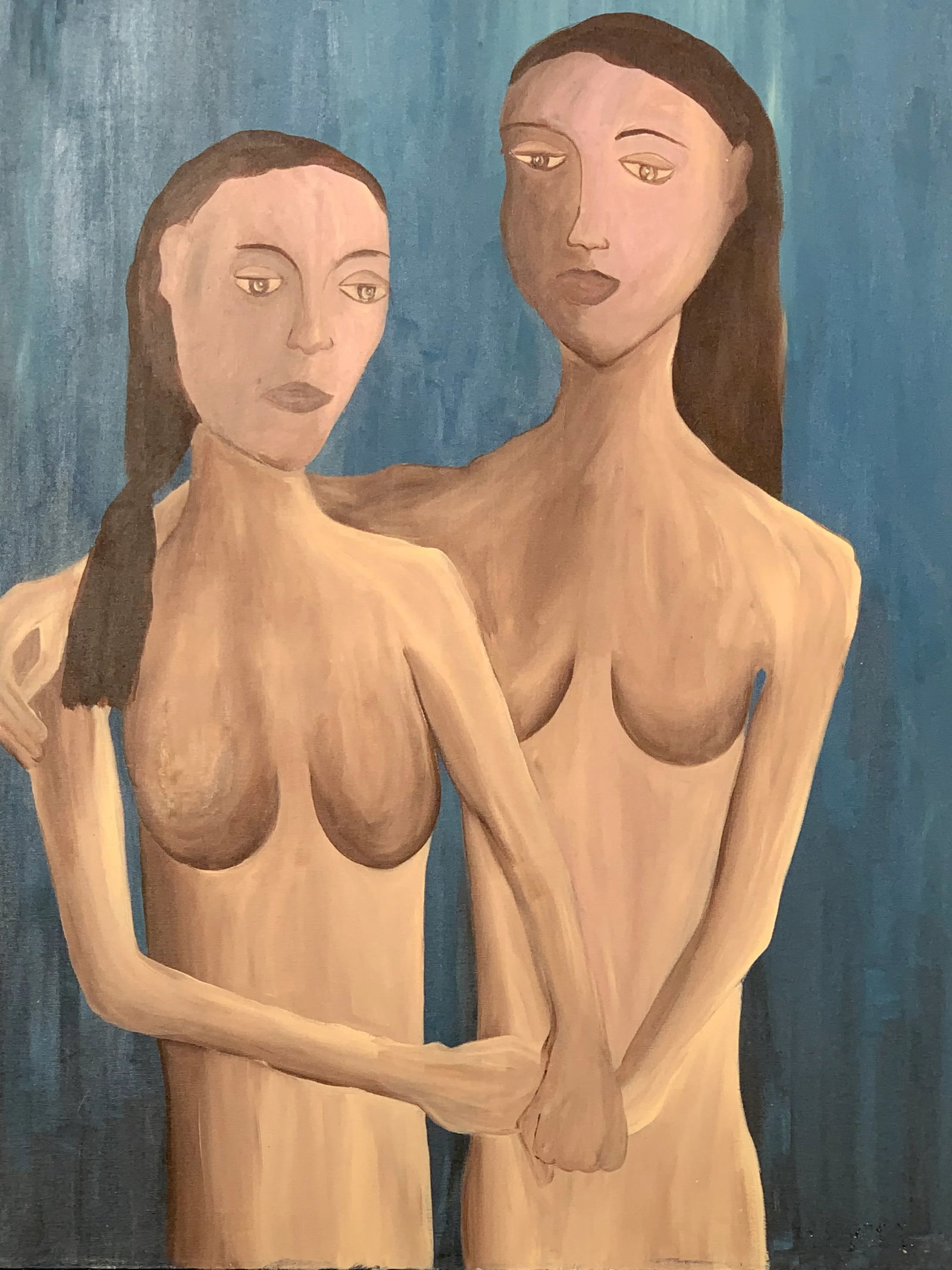 1960s Vintage Mid-Century Modern Two Women Oil Paintings - a Pair - 11