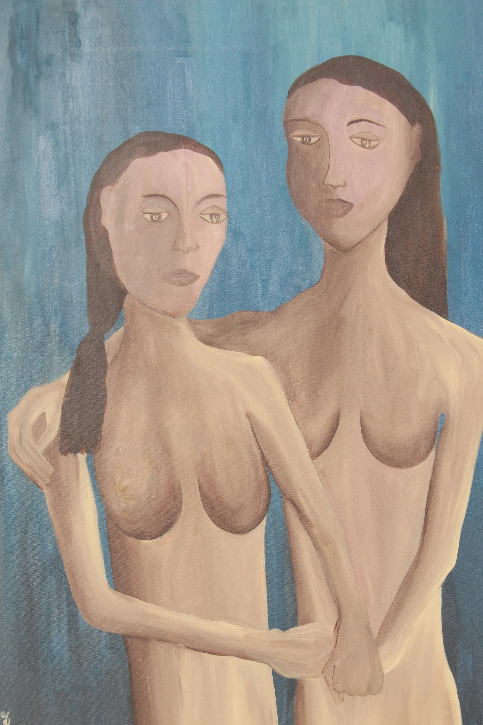 1960s Vintage Mid-Century Modern Two Women Oil Paintings - a Pair - 3