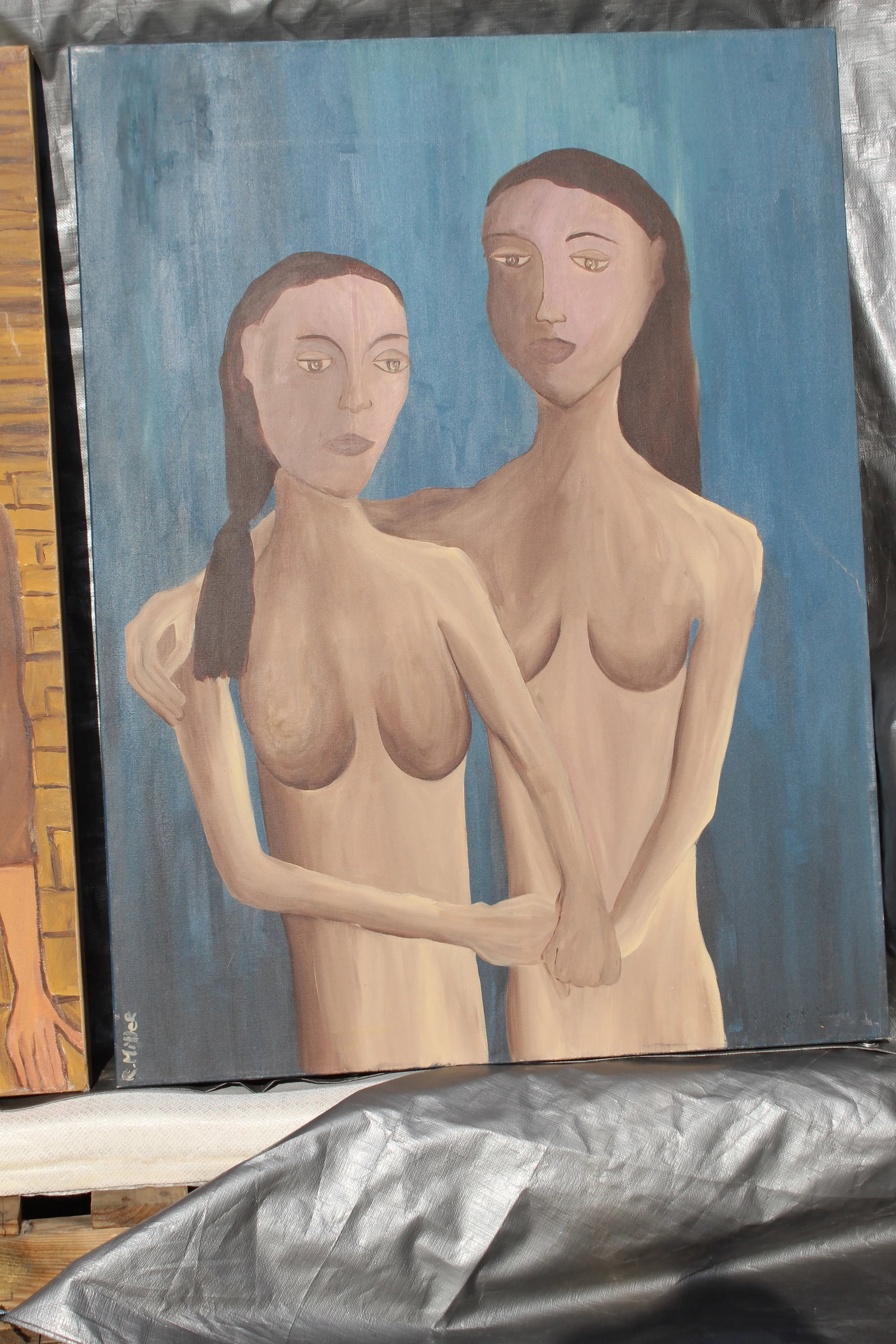 1960s Vintage Mid-Century Modern Two Women Oil Paintings - a Pair - 6