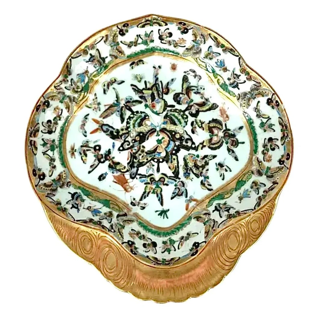 Pair of Antique Chinese Export Porcelain Butterfly Serving/Shrimp Dish - 4