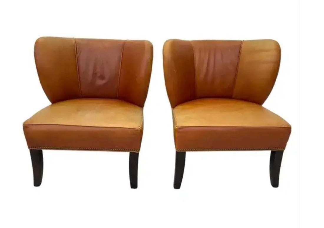 Pair of Arhaus Italian Leather Lounge Chairs - 10