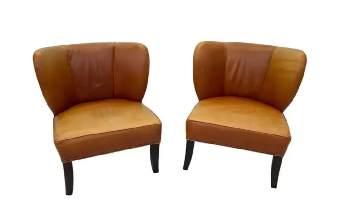 Pair of Arhaus Italian Leather Lounge Chairs - 2