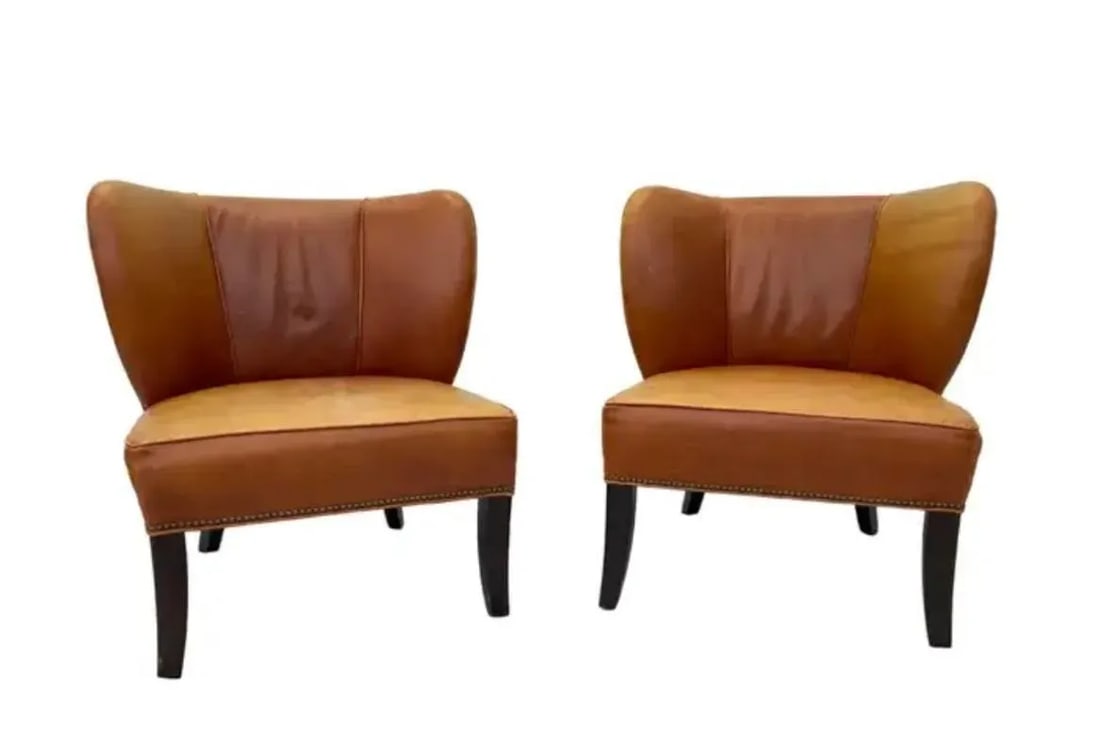 Pair of Arhaus Italian Leather Lounge Chairs - 3