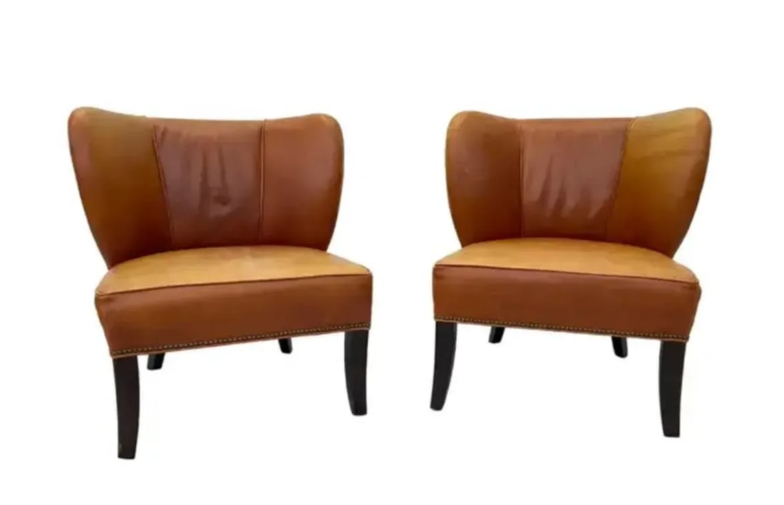 Pair of Arhaus Italian Leather Lounge Chairs - 4