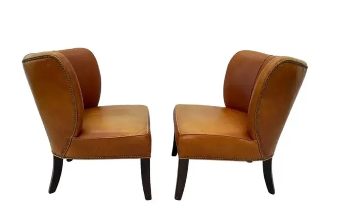 Pair of Arhaus Italian Leather Lounge Chairs - 5