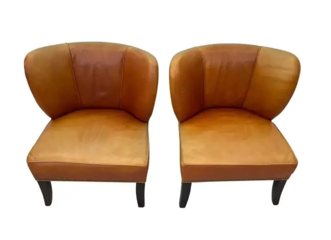 Pair of Arhaus Italian Leather Lounge Chairs - 7