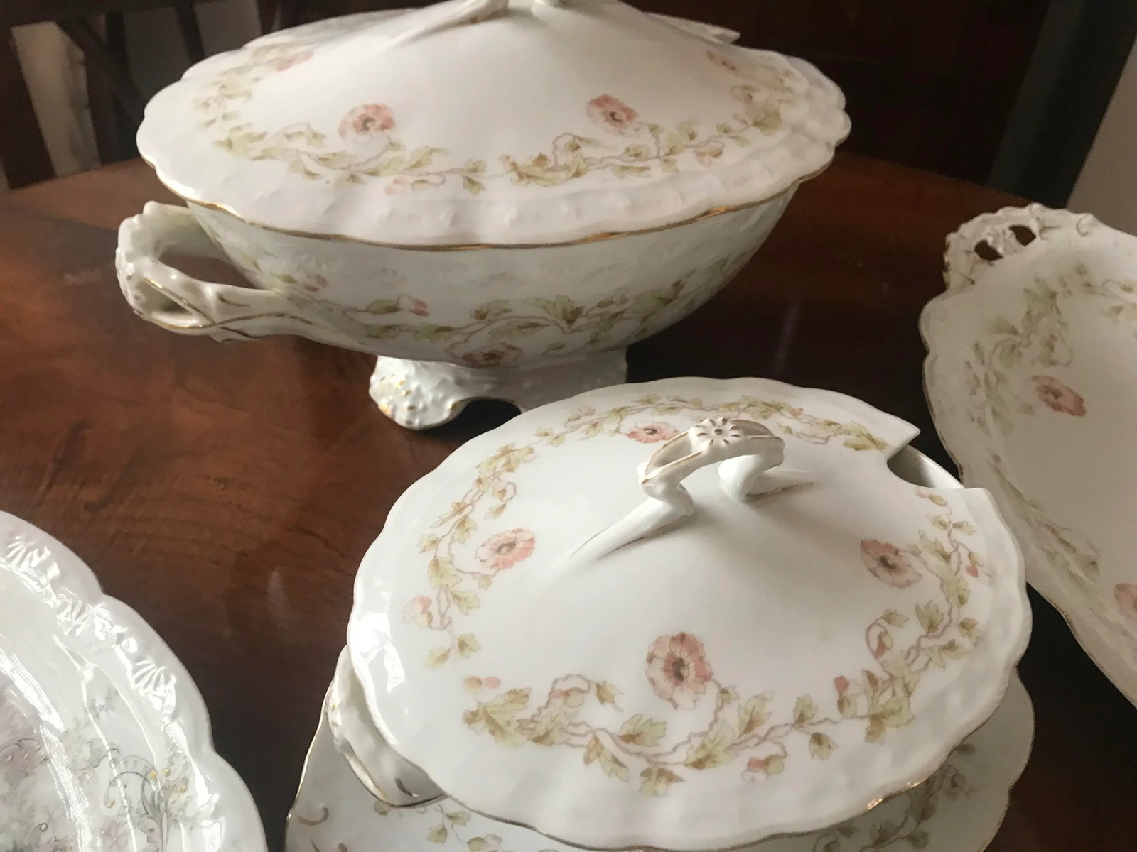 Boho Chic Antique French Porcelain Soup Tureen Serving Set- 5 Pieces - 4