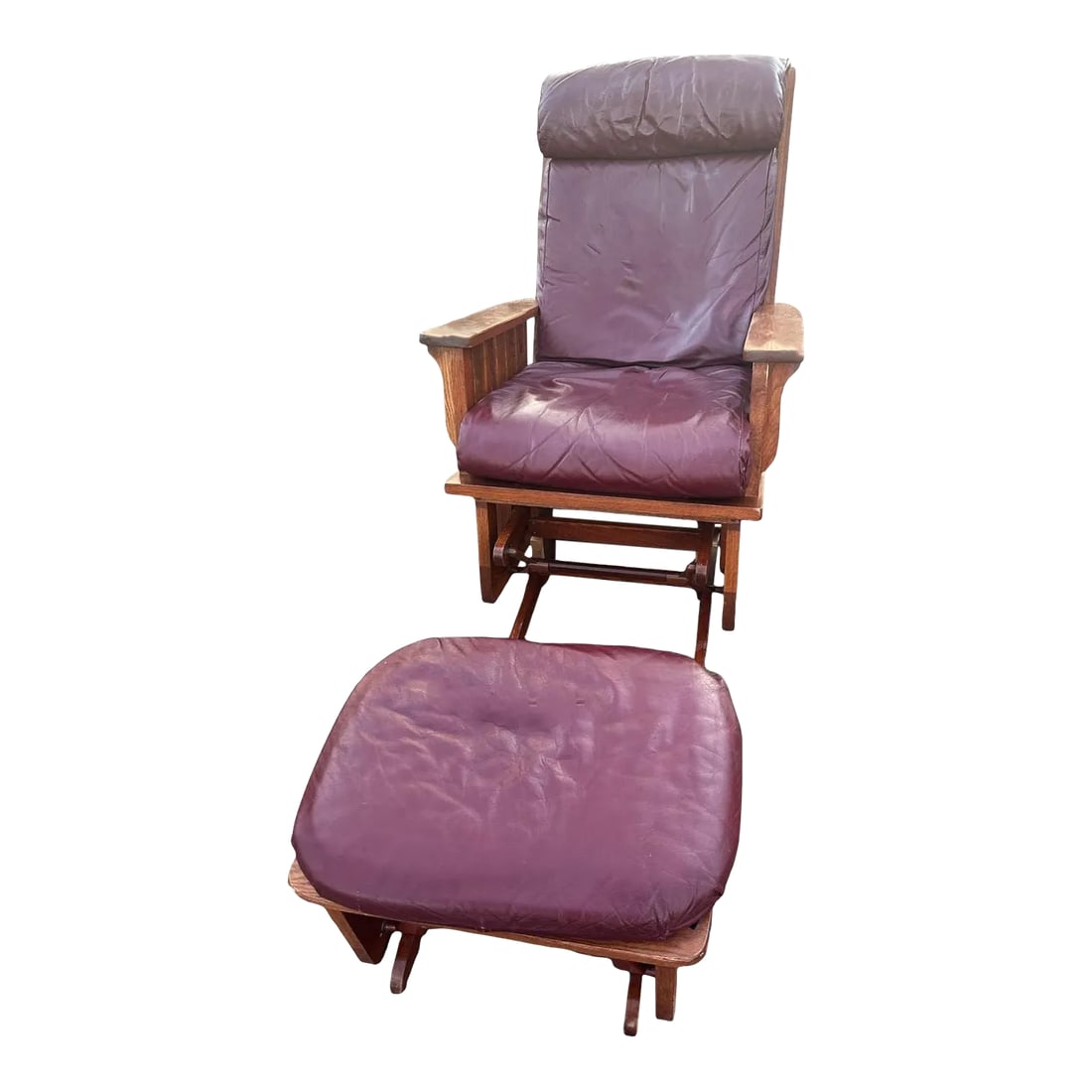 Arts & Crafts Quarter Sawn Oak Glider Rocker and Ottoman Set - Vintage Late 20th Century (1 of 5)