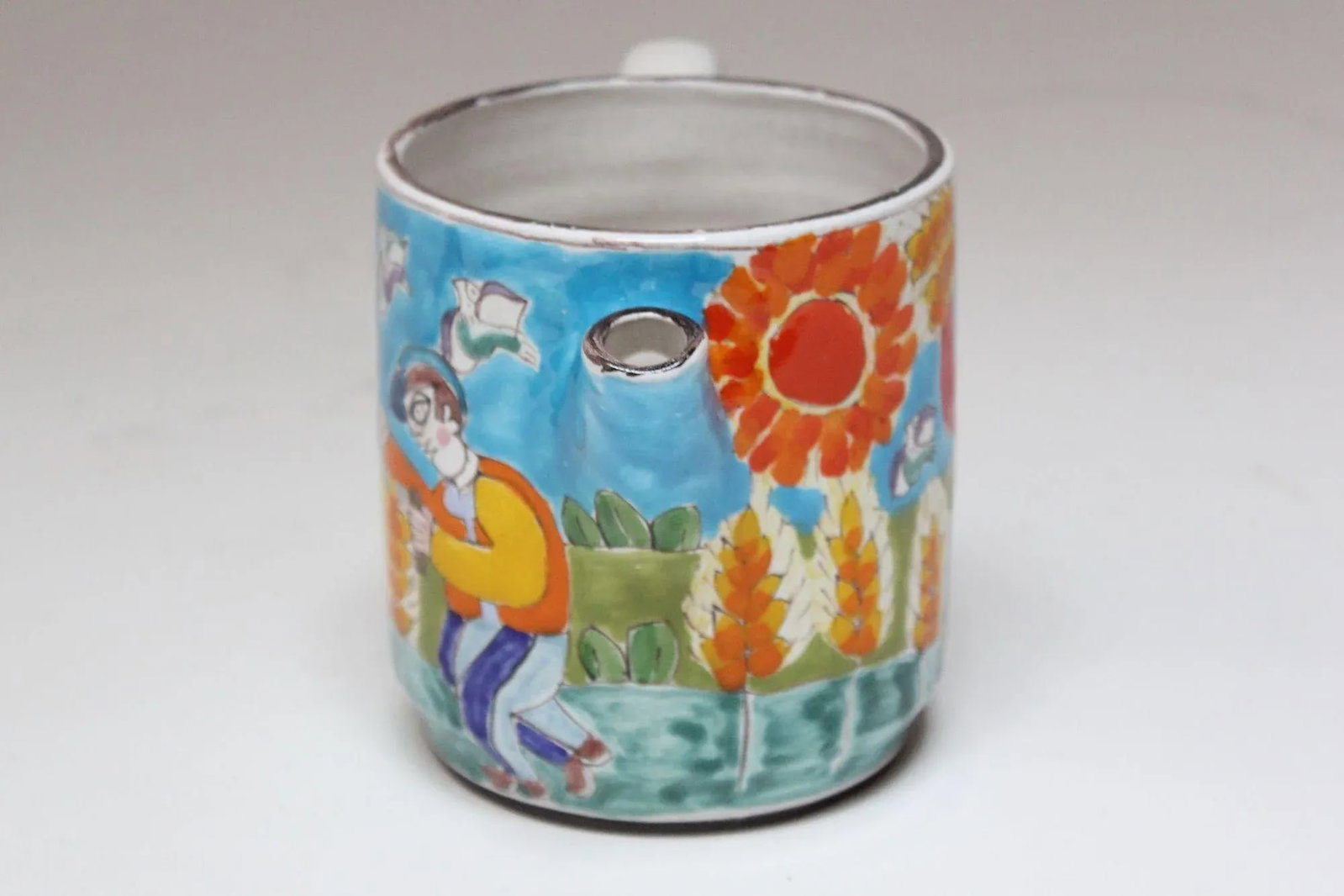 Vintage Hand Painted Italian Ceramic Ischia Landscape Scene With Figures Pitcher / Coffee Pot by Des - 2
