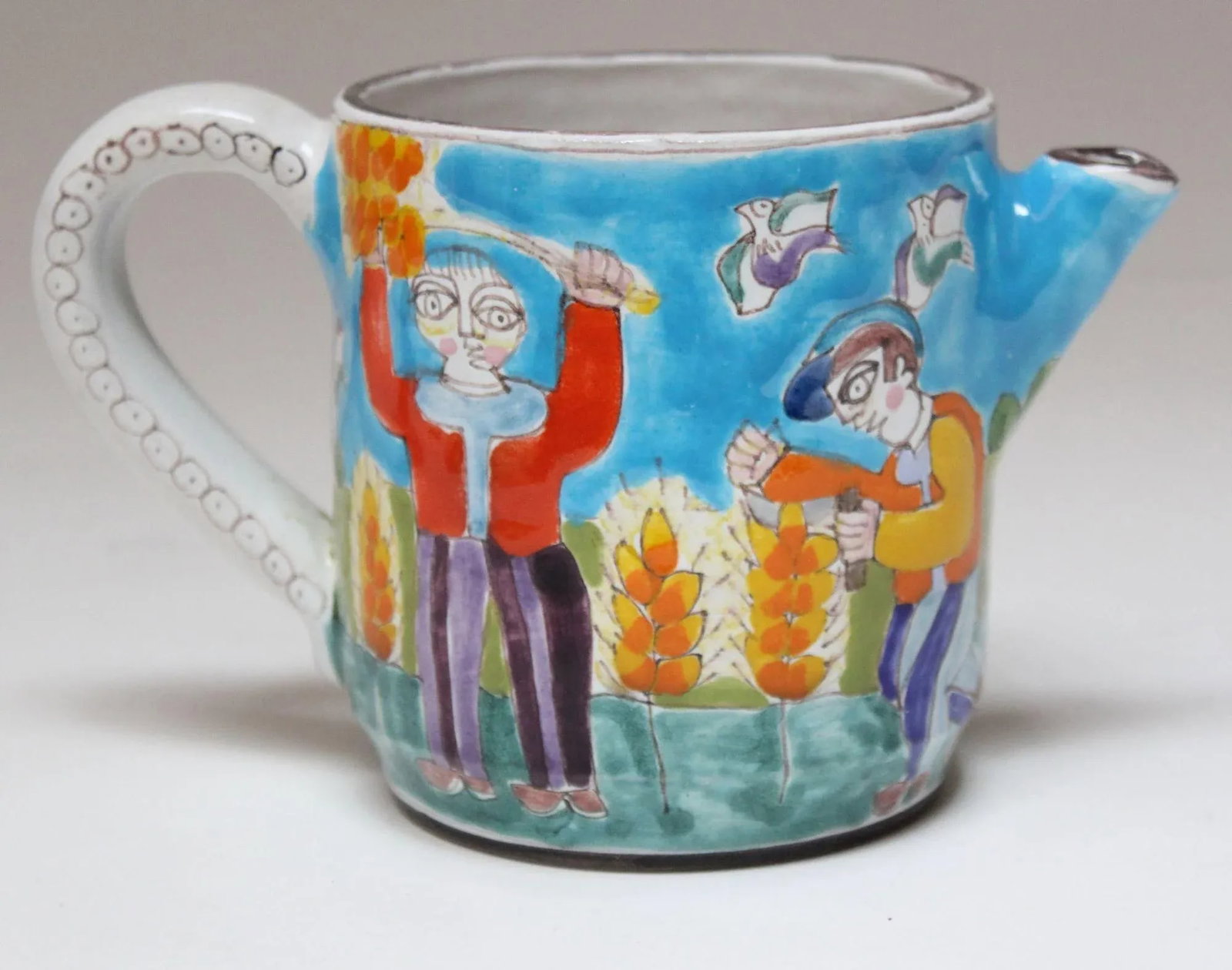 Vintage Hand Painted Italian Ceramic Ischia Landscape Scene With Figures Pitcher / Coffee Pot by Des - 3
