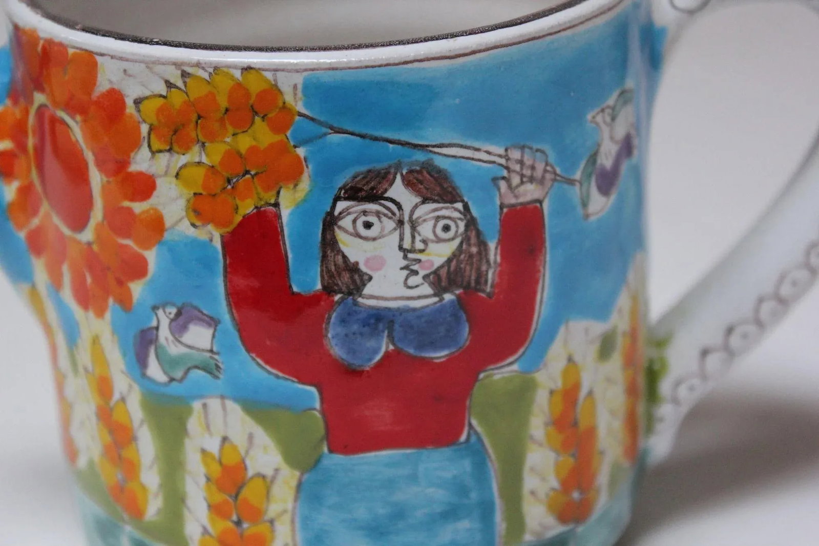 Vintage Hand Painted Italian Ceramic Ischia Landscape Scene With Figures Pitcher / Coffee Pot by Des - 7