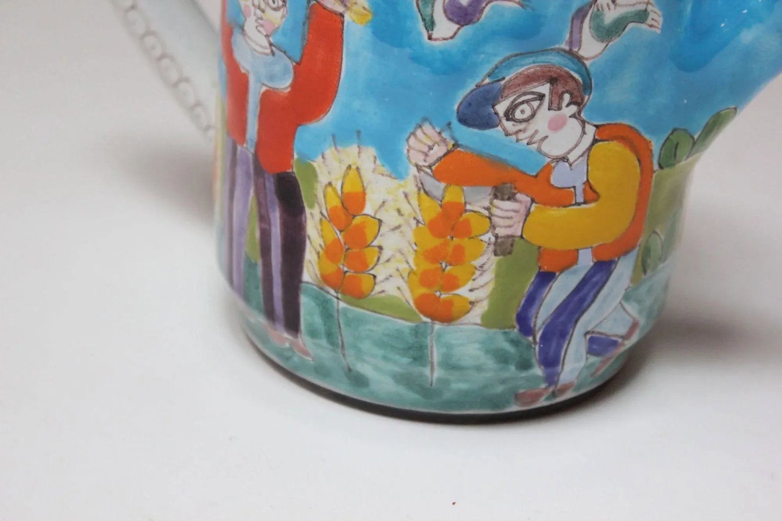 Vintage Hand Painted Italian Ceramic Ischia Landscape Scene With Figures Pitcher / Coffee Pot by Des - 8