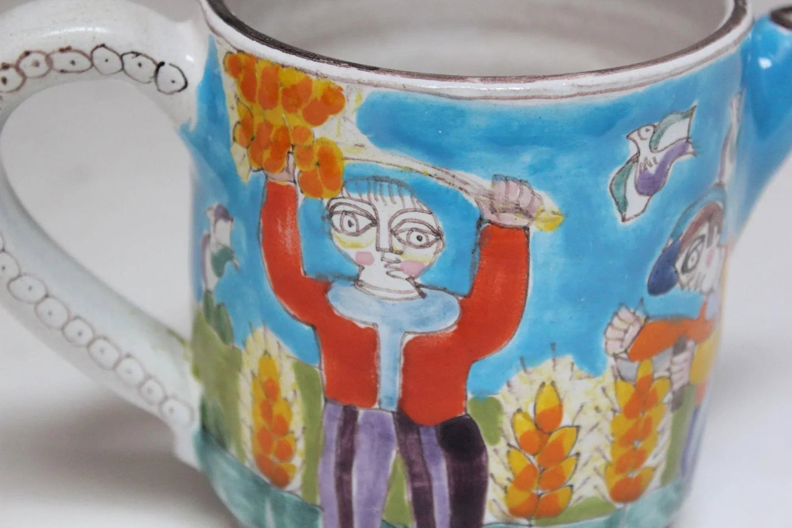 Vintage Hand Painted Italian Ceramic Ischia Landscape Scene With Figures Pitcher / Coffee Pot by Des - 9