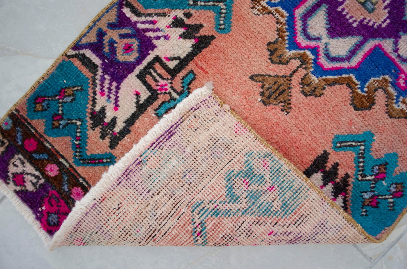 Front of Bath Sink Rug Hand Made Kitchen Mat Colorful Mini Rug 1'6" X 3'4" - 10