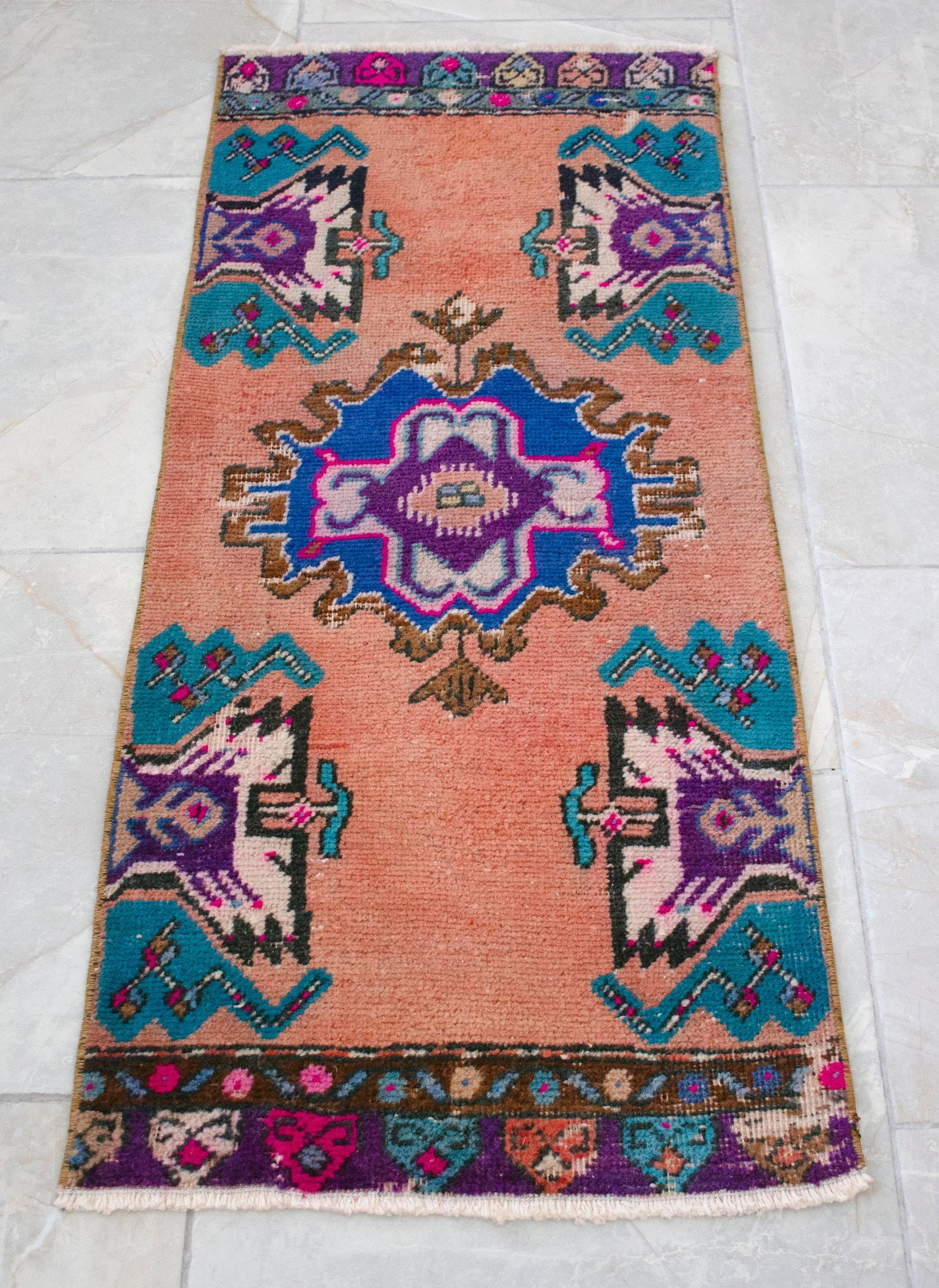 Front of Bath Sink Rug Hand Made Kitchen Mat Colorful Mini Rug 1'6" X 3'4" - 12