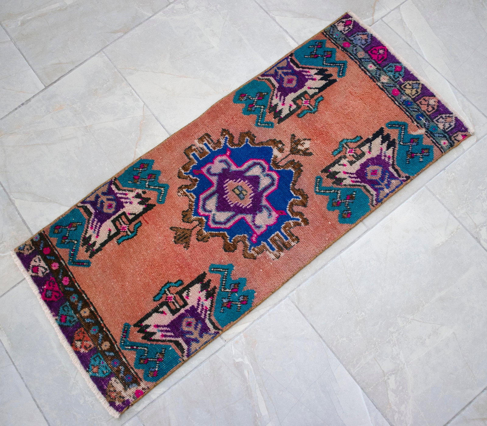 Front of Bath Sink Rug Hand Made Kitchen Mat Colorful Mini Rug 1'6" X 3'4" - 13
