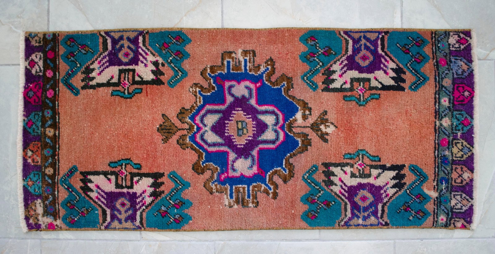 Front of Bath Sink Rug Hand Made Kitchen Mat Colorful Mini Rug 1'6" X 3'4" - 14