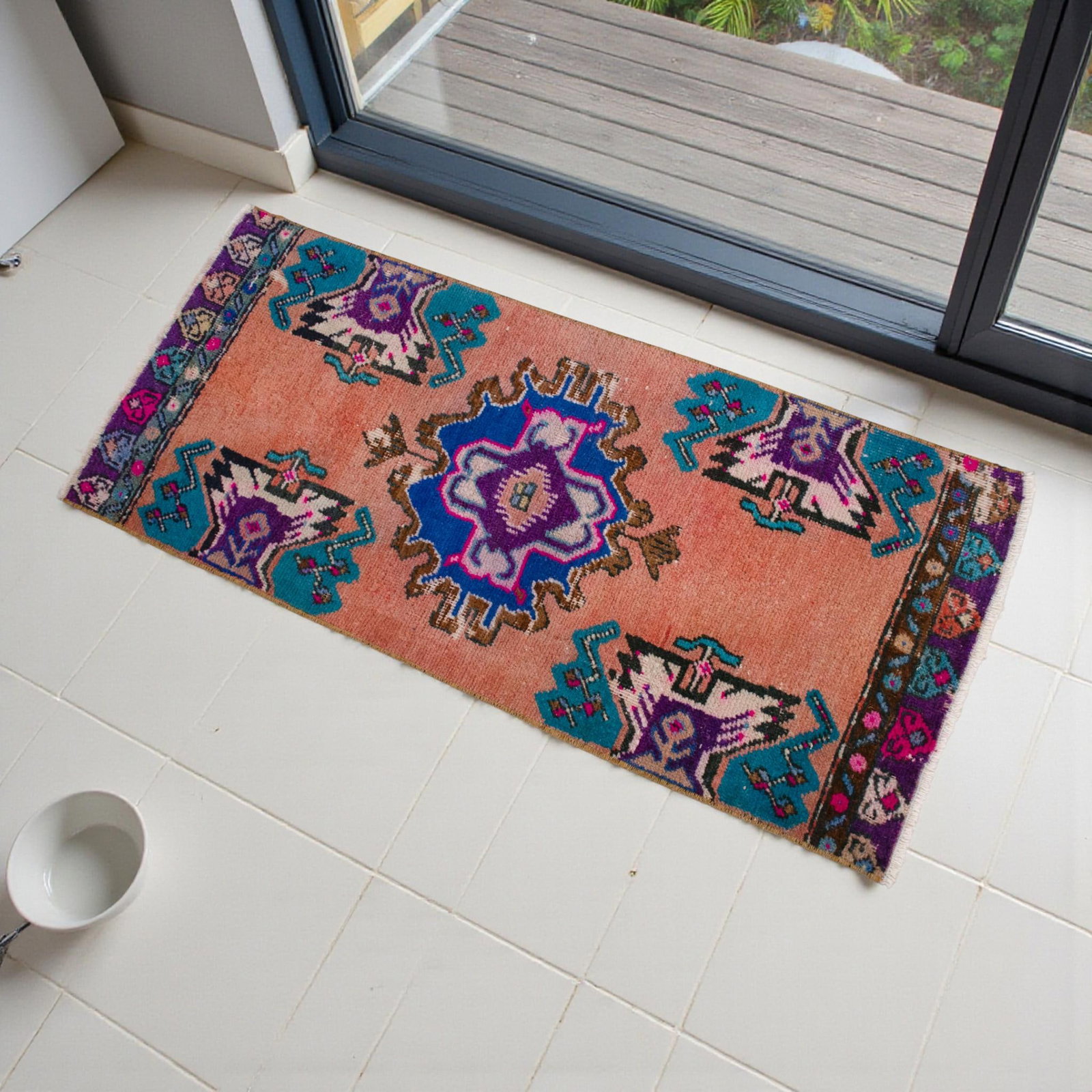 Front of Bath Sink Rug Hand Made Kitchen Mat Colorful Mini Rug 1'6" X 3'4" - 2