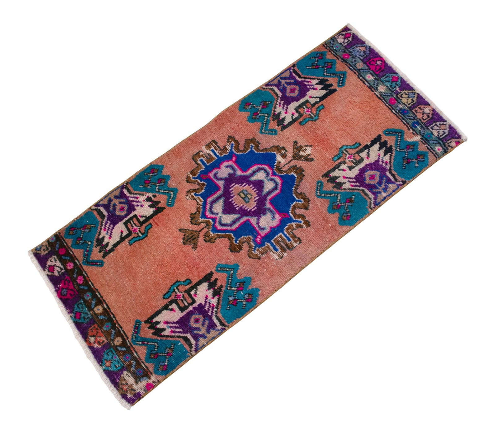Front of Bath Sink Rug Hand Made Kitchen Mat Colorful Mini Rug 1'6" X 3'4" - 4