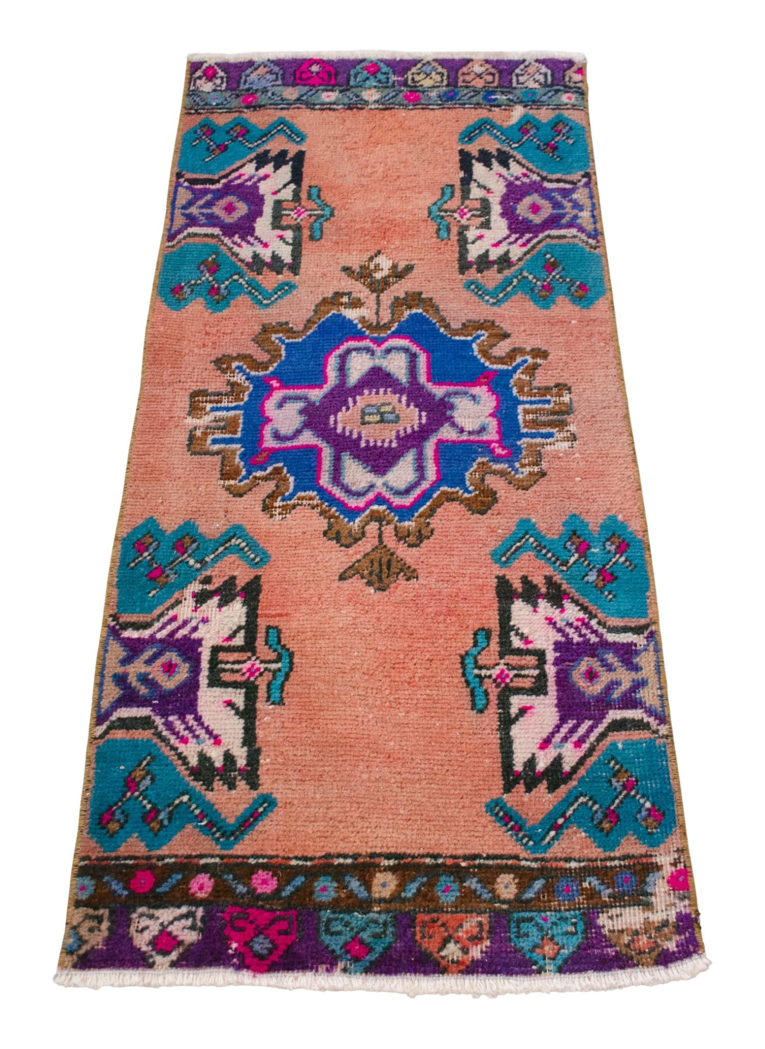 Front of Bath Sink Rug Hand Made Kitchen Mat Colorful Mini Rug 1'6" X 3'4" - 5