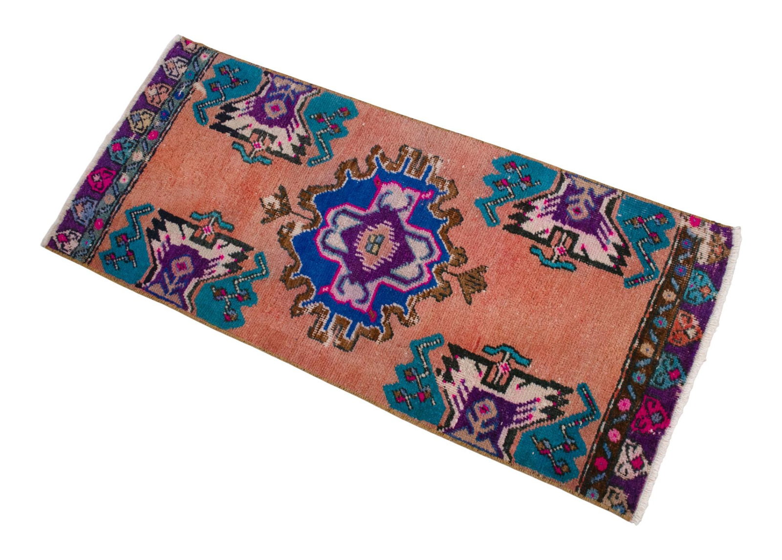 Front of Bath Sink Rug Hand Made Kitchen Mat Colorful Mini Rug 1'6" X 3'4" - 6