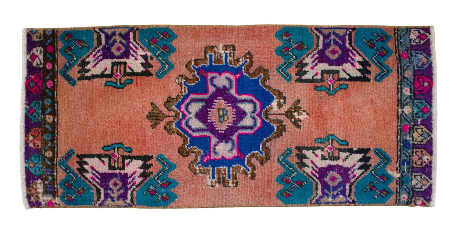 Front of Bath Sink Rug Hand Made Kitchen Mat Colorful Mini Rug 1'6" X 3'4" - 7