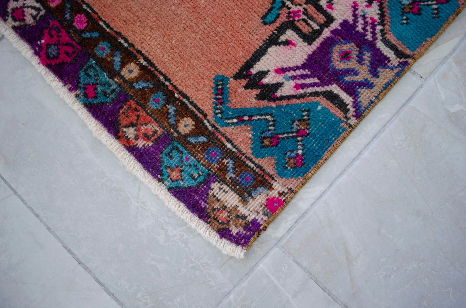Front of Bath Sink Rug Hand Made Kitchen Mat Colorful Mini Rug 1'6" X 3'4" - 9