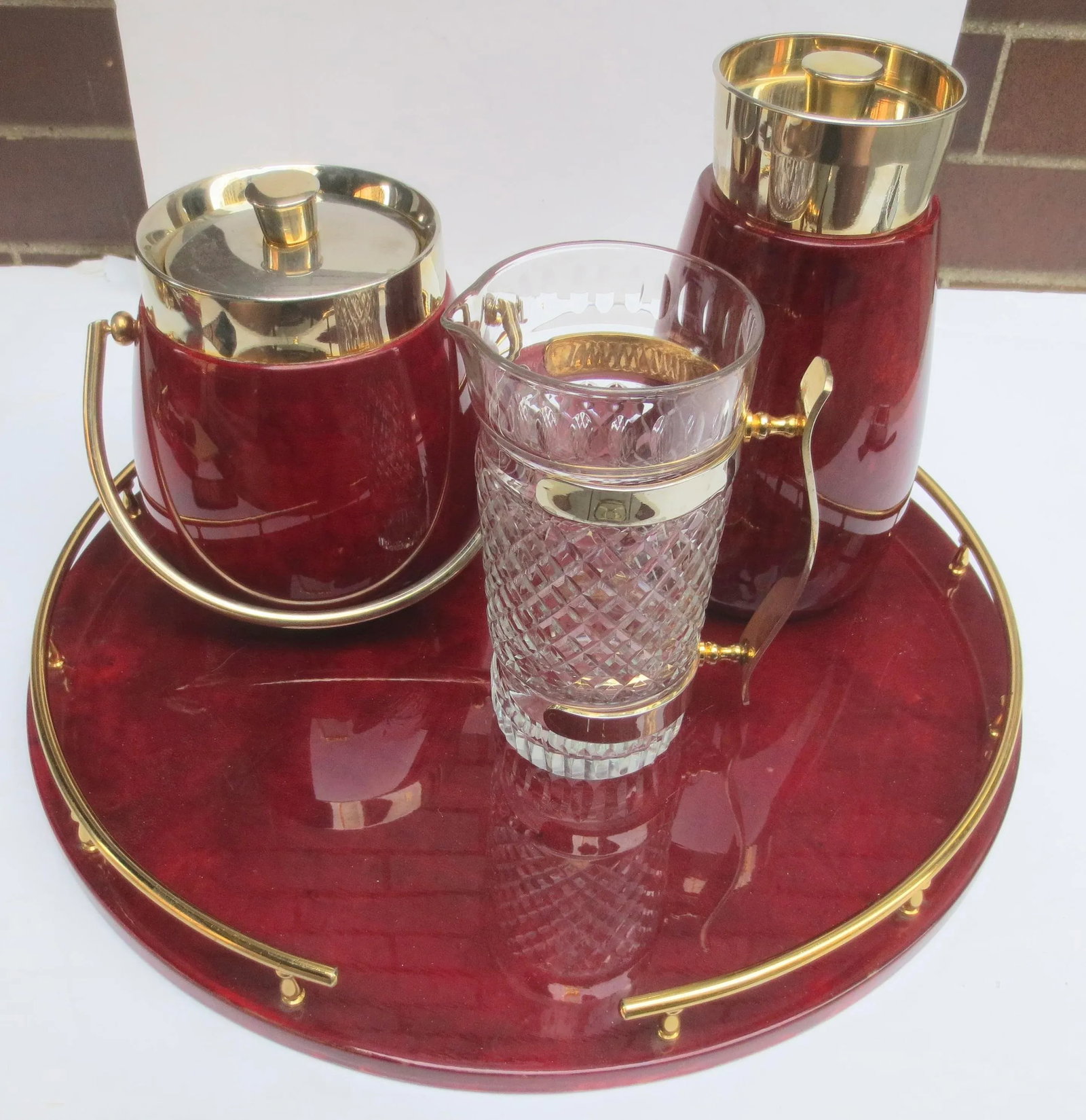 Aldo Tura Bar Set Lacquered Goat Skin -Set of 4 - 2