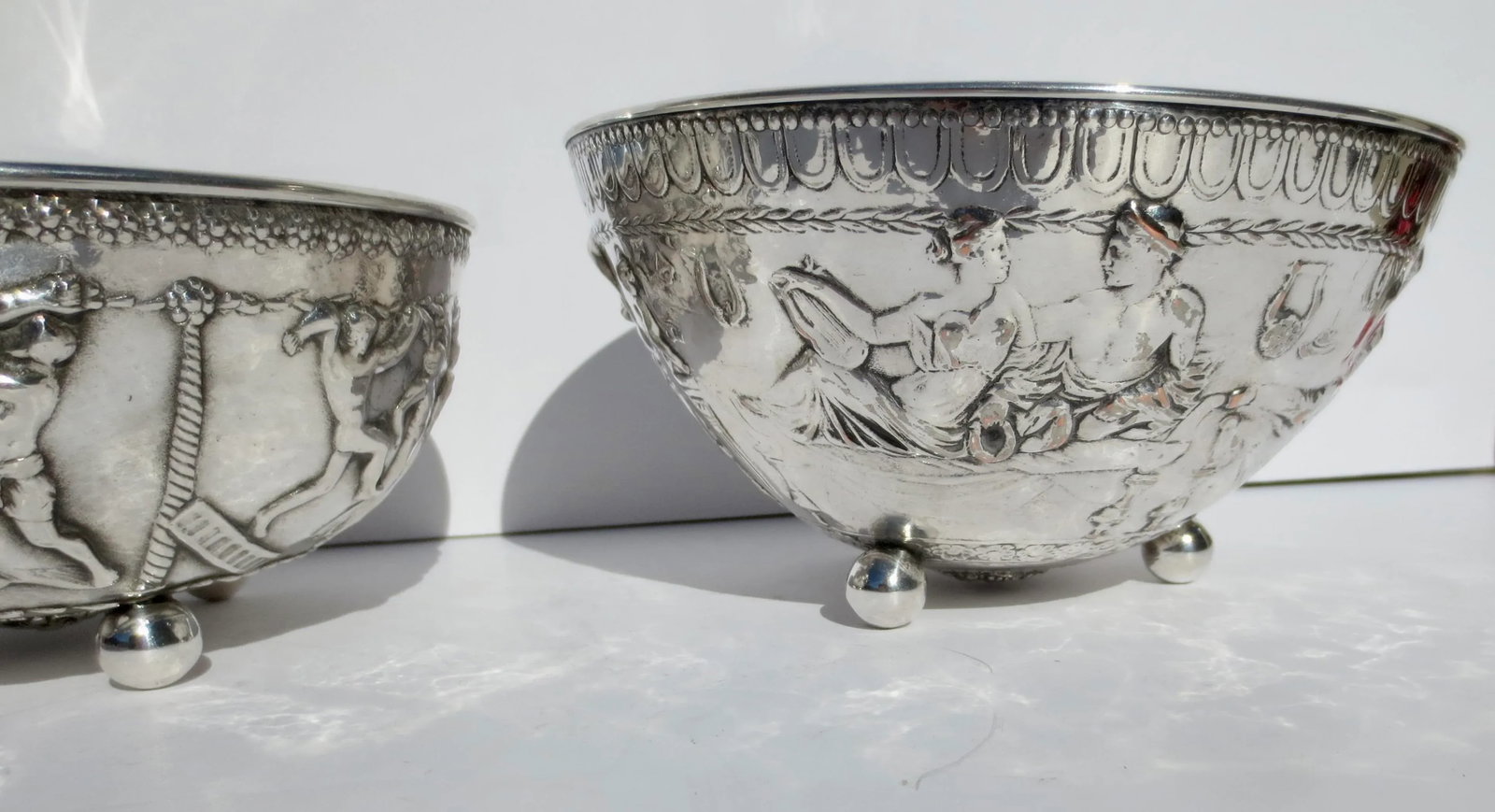 E. F. Caldwell Silvered Bronze Greco-Roman Bowls- Pair of 2 - 4