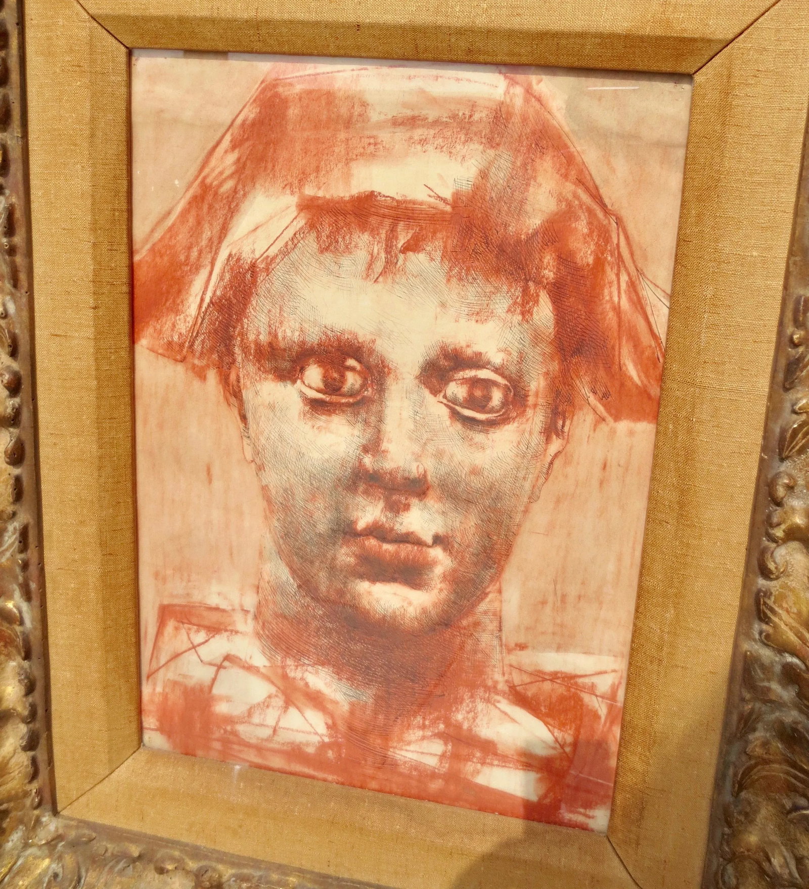 1930s Vintage Conte Portrait Drawing on Paper, Framed - 2