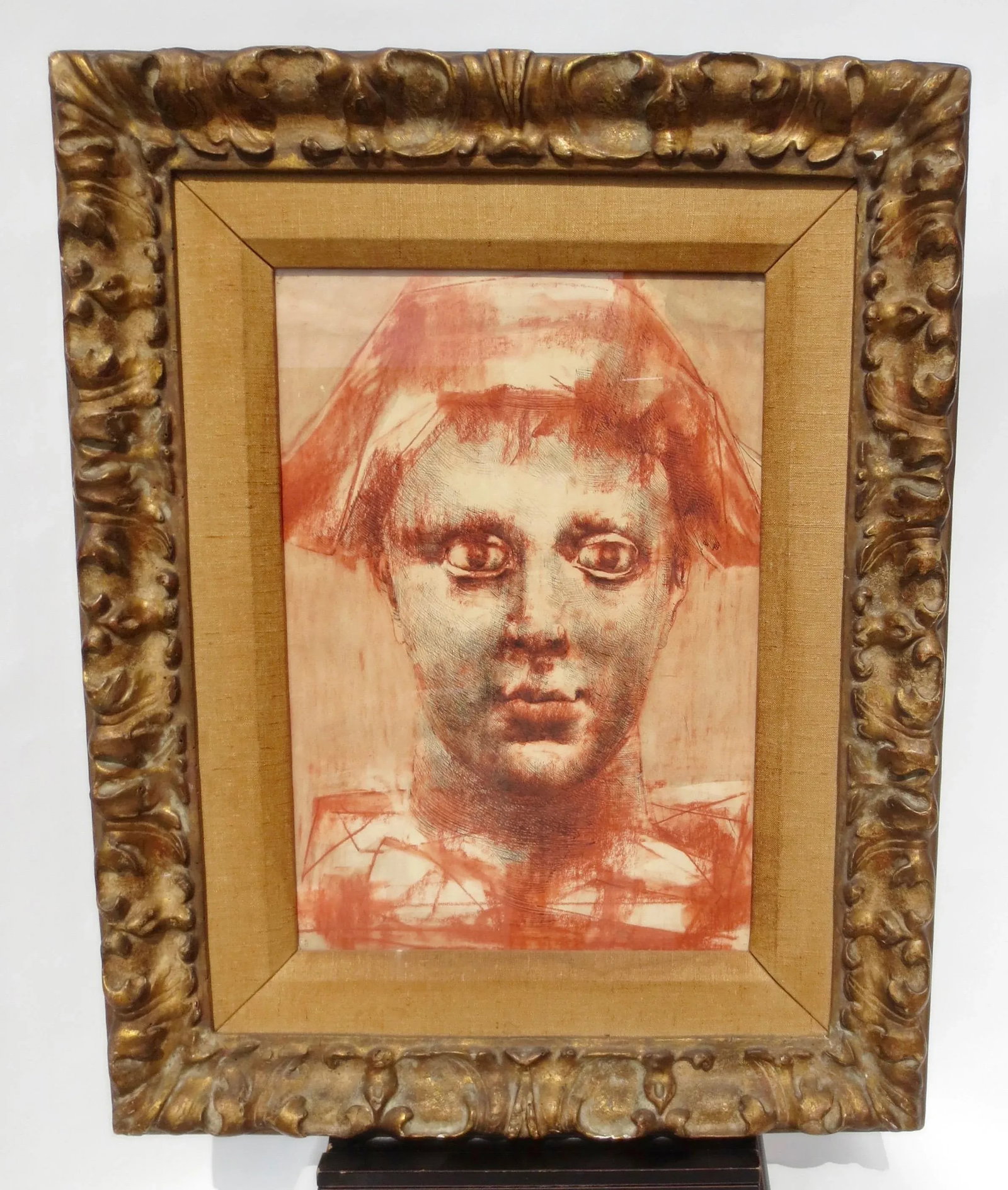 1930s Vintage Conte Portrait Drawing on Paper, Framed - 5