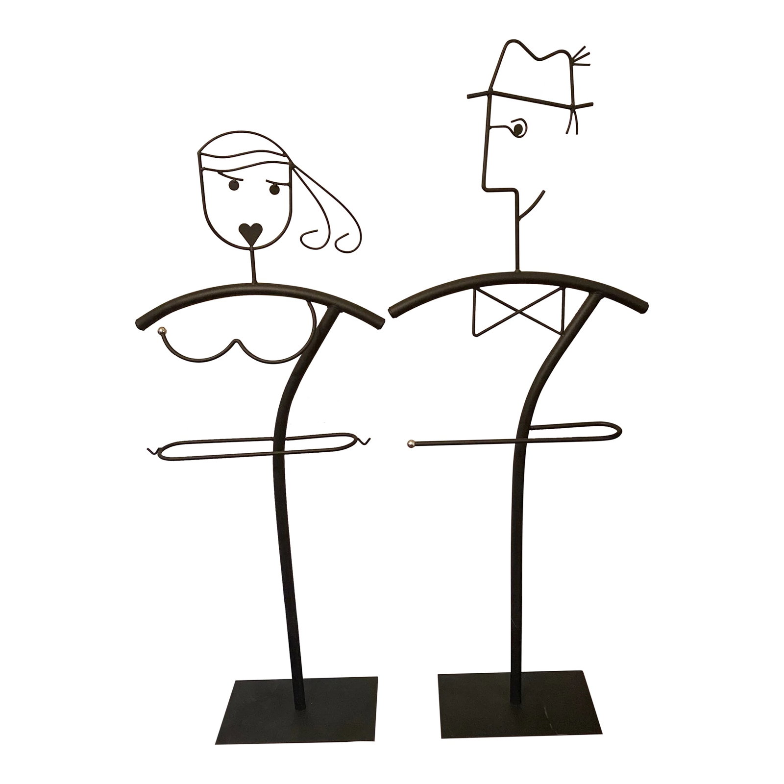 1980s Post-Modern Valet Man & Woman - a Pair: Super funky pair of post modern valets, very unusual size and statues! Super funky, haven't seen a true pair yet! Lady is 50" tall male is 55" tall Condition: Alterations: Original Condition