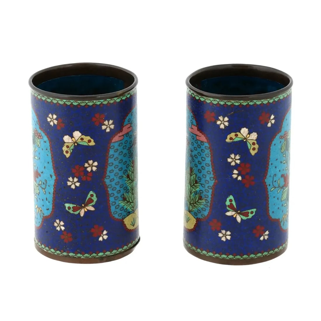 Pair of Early Meiji Japanese Cloisonne Brush Pots - 3