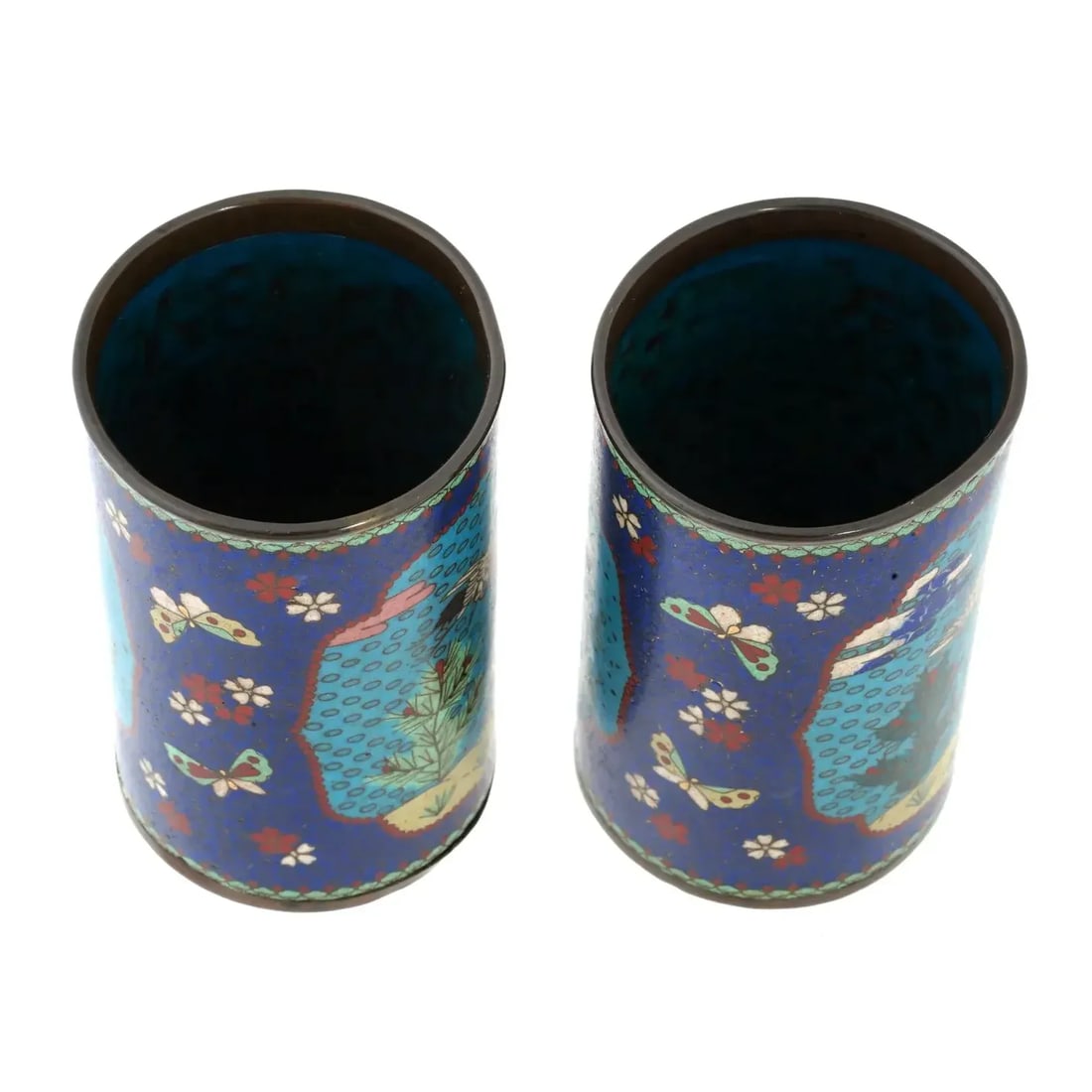 Pair of Early Meiji Japanese Cloisonne Brush Pots - 5