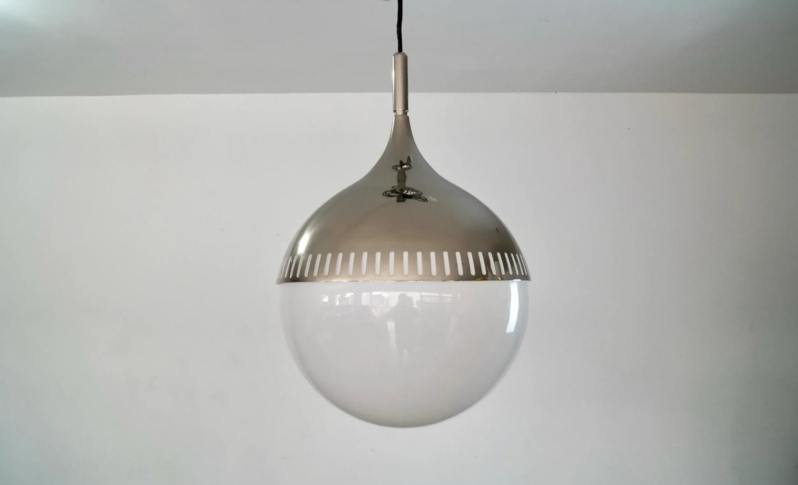 Mid-Century Modern Style Jonathan Adler Nickel & Glass Pendant - Brand New - 2