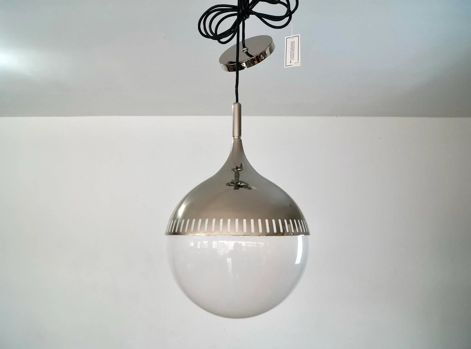 Mid-Century Modern Style Jonathan Adler Nickel & Glass Pendant - Brand New - 4