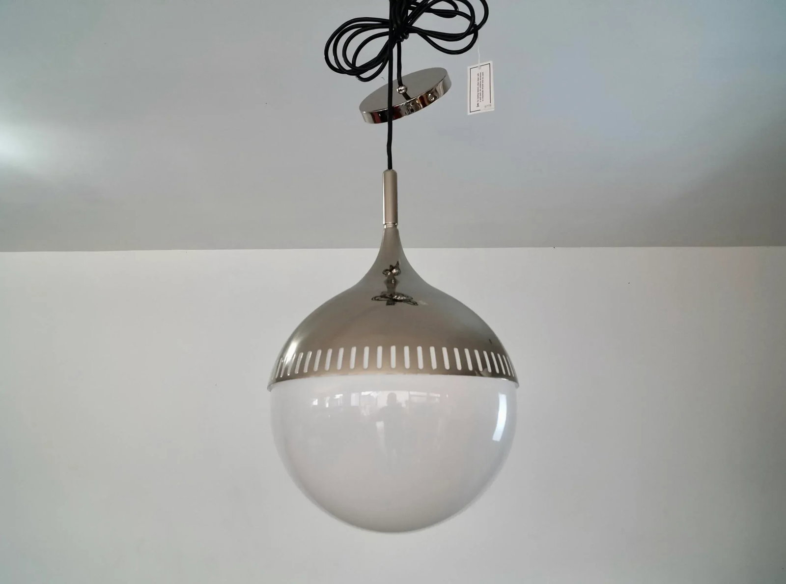 Mid-Century Modern Style Jonathan Adler Nickel & Glass Pendant - Brand New - 5