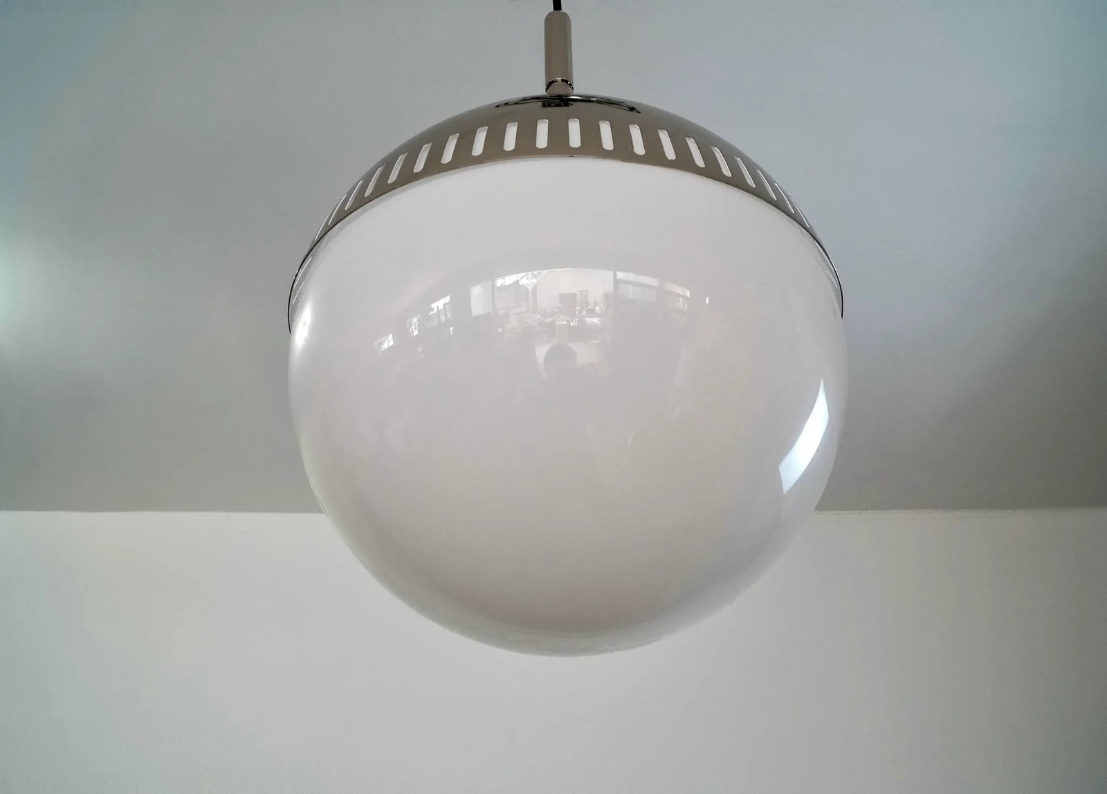 Mid-Century Modern Style Jonathan Adler Nickel & Glass Pendant - Brand New - 6