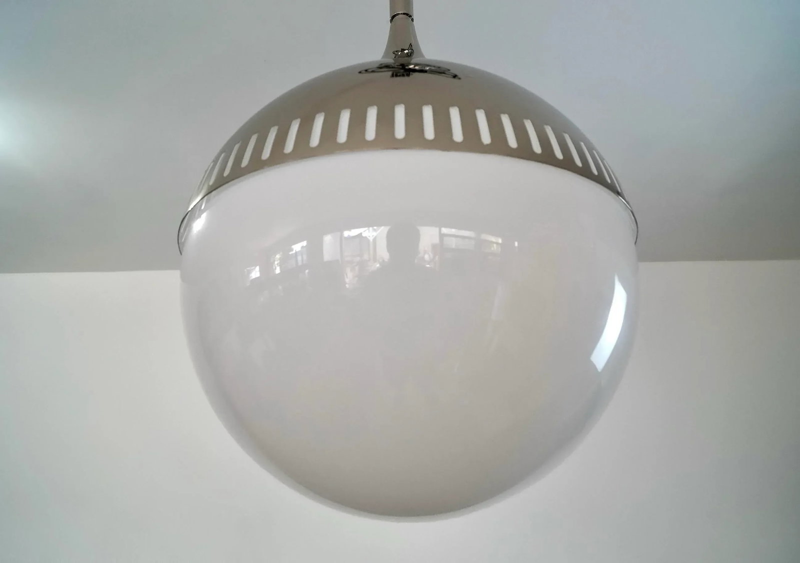 Mid-Century Modern Style Jonathan Adler Nickel & Glass Pendant - Brand New - 7