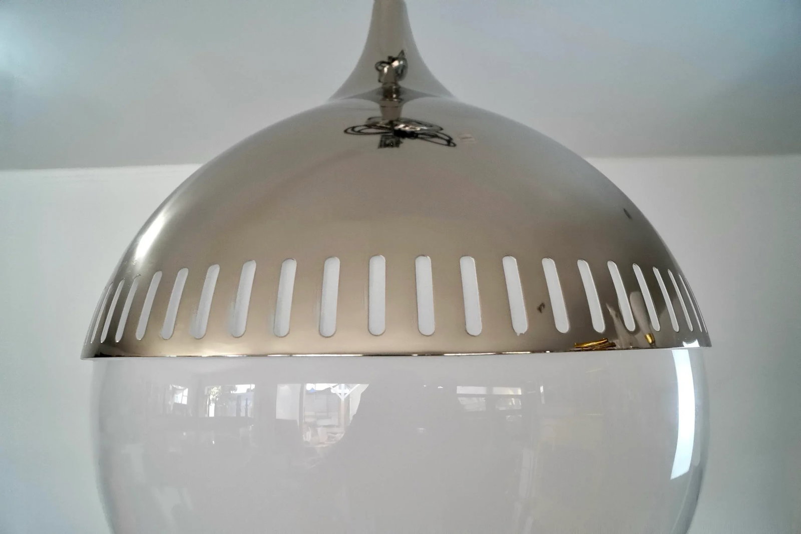 Mid-Century Modern Style Jonathan Adler Nickel & Glass Pendant - Brand New - 9