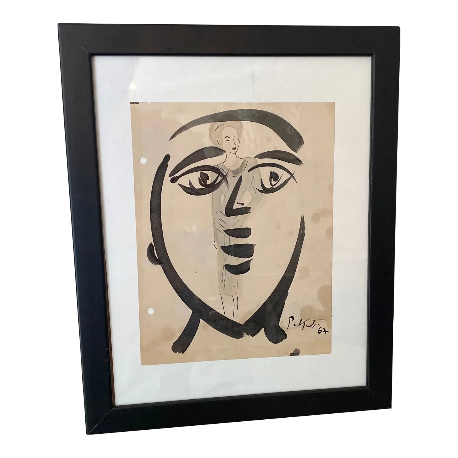 1960s Peter Keil Contemporary Original Black & White Abstract Portrait Painting, Framed: Fantastic original painting by Listed world renowned artist Peter Robert Keil (born 1942 Germany) Peter has self proclaimed to be the last of the living legend artists working in his career with
